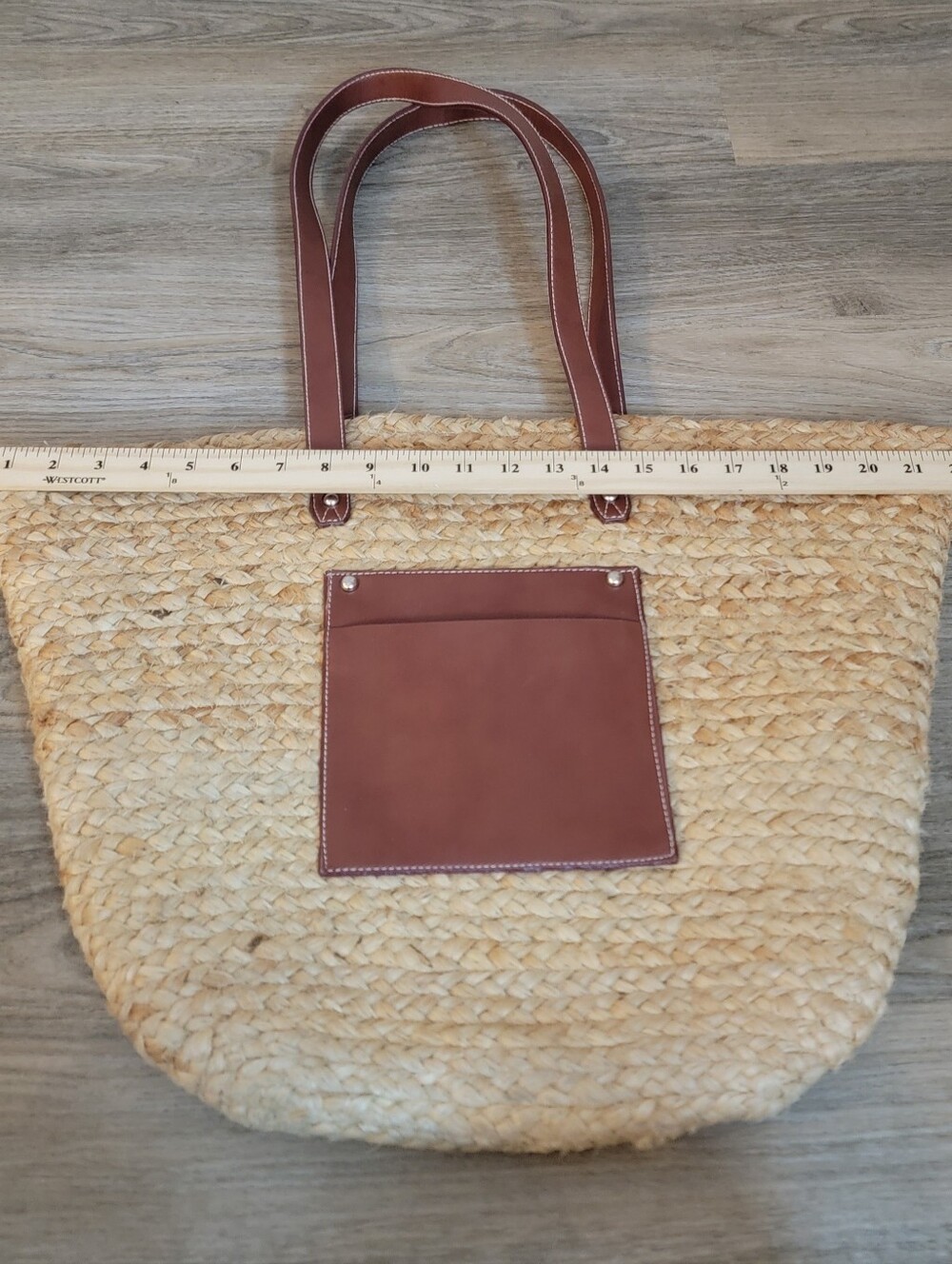 Haute Hippie Style Woven Straw Tote Bag Large Boho Beach Market Bag Brown Straps - Picture 4 of 9